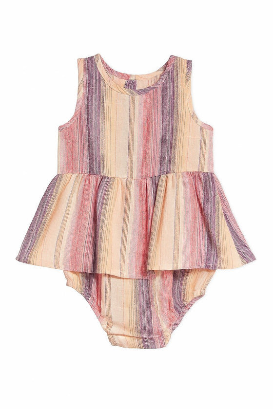 nellie onesie dress in pink & lavender stripe 3-6m