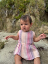 nellie onesie dress in pink & lavender stripe