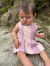 nellie onesie dress in pink & lavender stripe