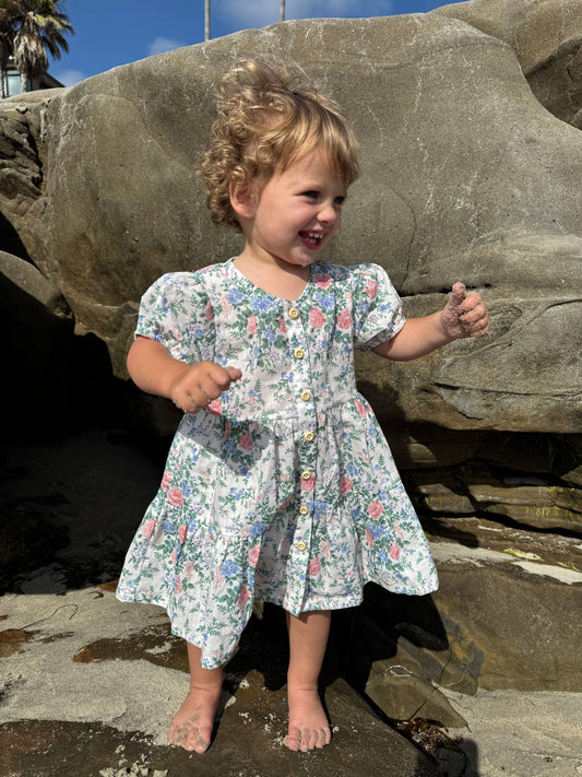 blossom dress in blue cottage floral
