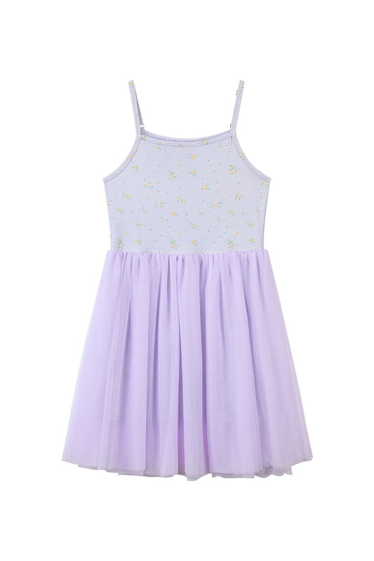 kaia dress in lavender floral with tulle