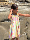 savannah dress in pink yellow multi-stripe