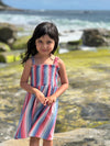 savannah dress in red blue multi-stripe