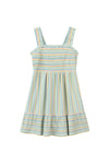 susie dress in blue multi stripe