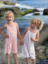 tallulah romper in peach stripe