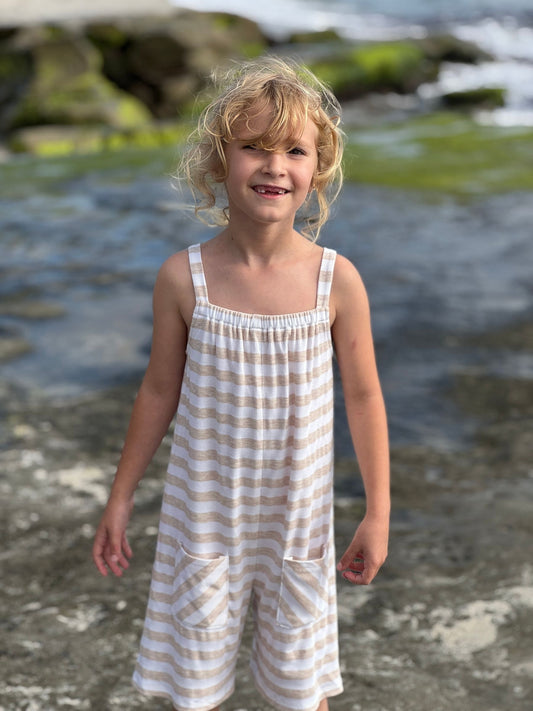 tallulah romper in oatmeal stripe