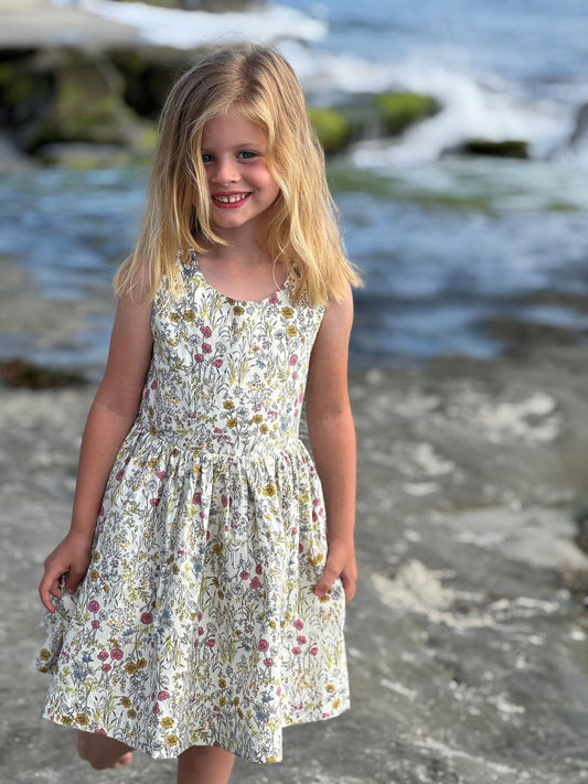 tilly dress in yellow meadow floral