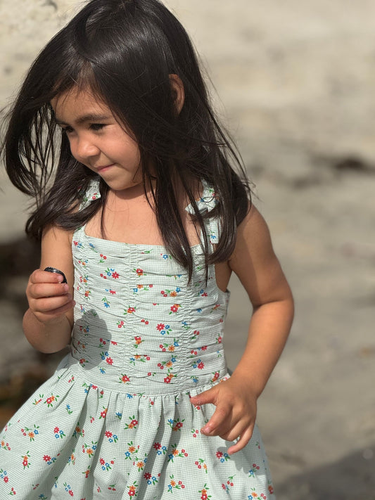 wynonna dress in green gingham floral