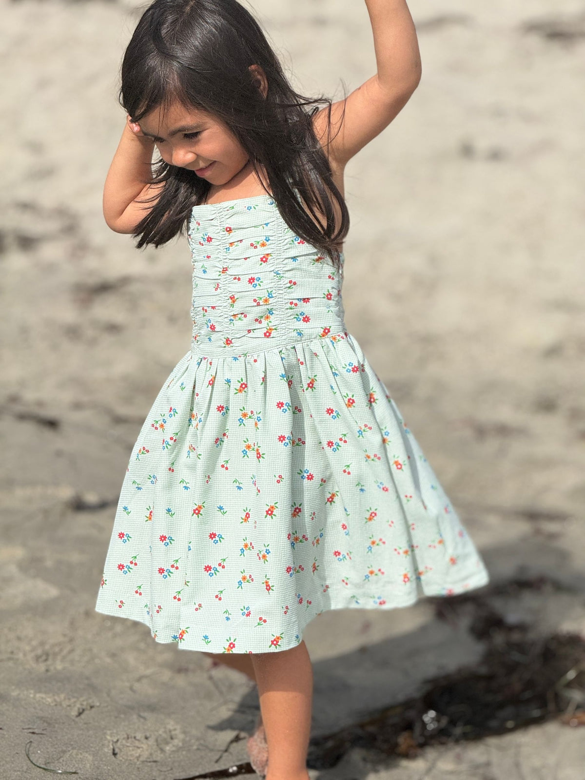 wynonna dress in green gingham floral