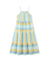 sage dress in yellow & blue stripe
