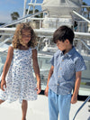 emmie dress in navy sailboats