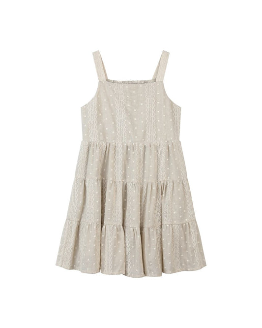 tess dress in oatmeal embroidered