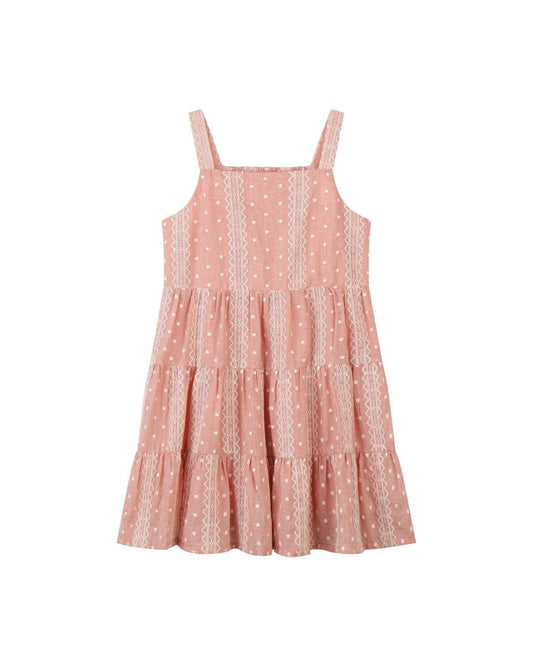 tess dress in dusty rose embroidered