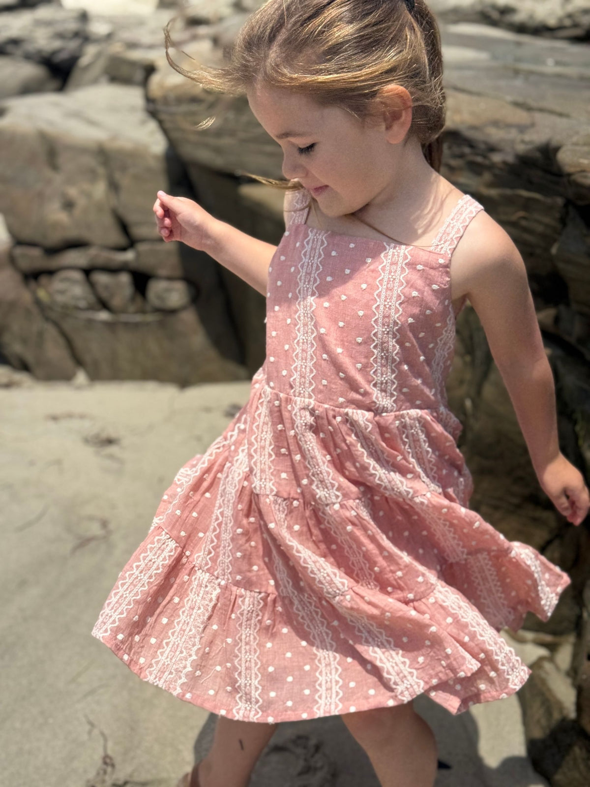tess dress in dusty rose embroidered