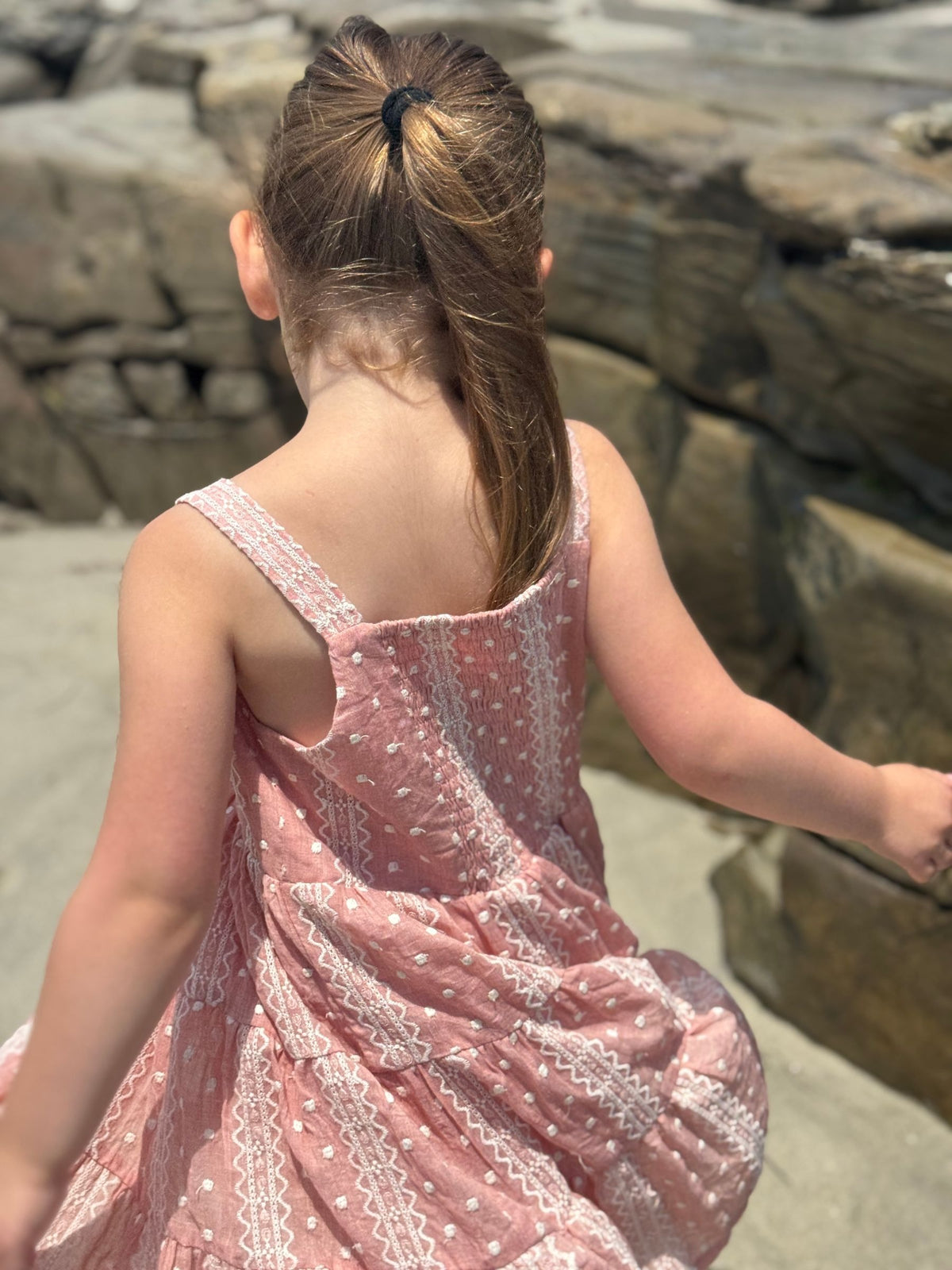 tess dress in dusty rose embroidered
