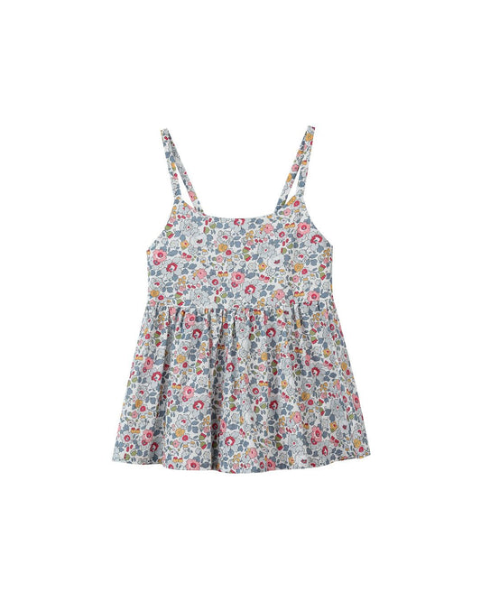 katie top in blue retro floral