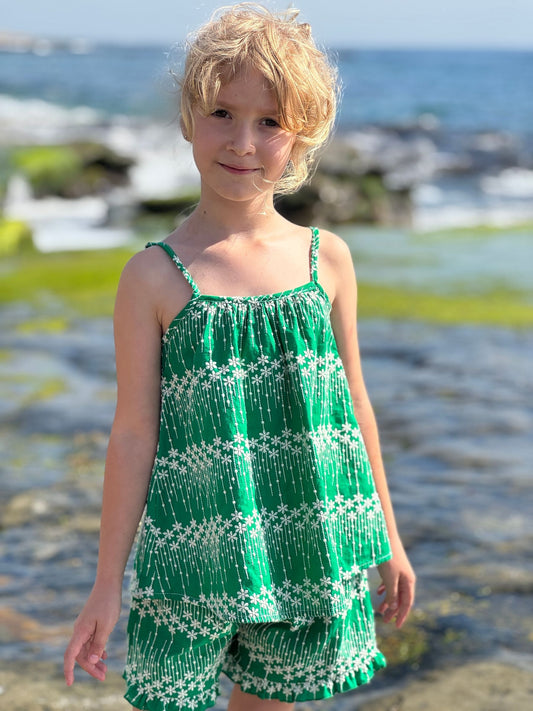 alexa top in green embroidery