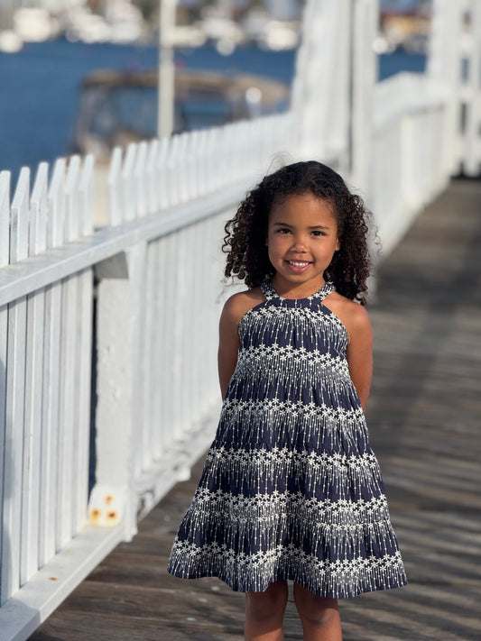 maleia dress in navy embroidery