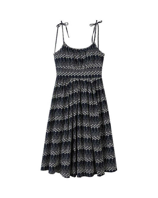 evelyn dress in navy embroidery