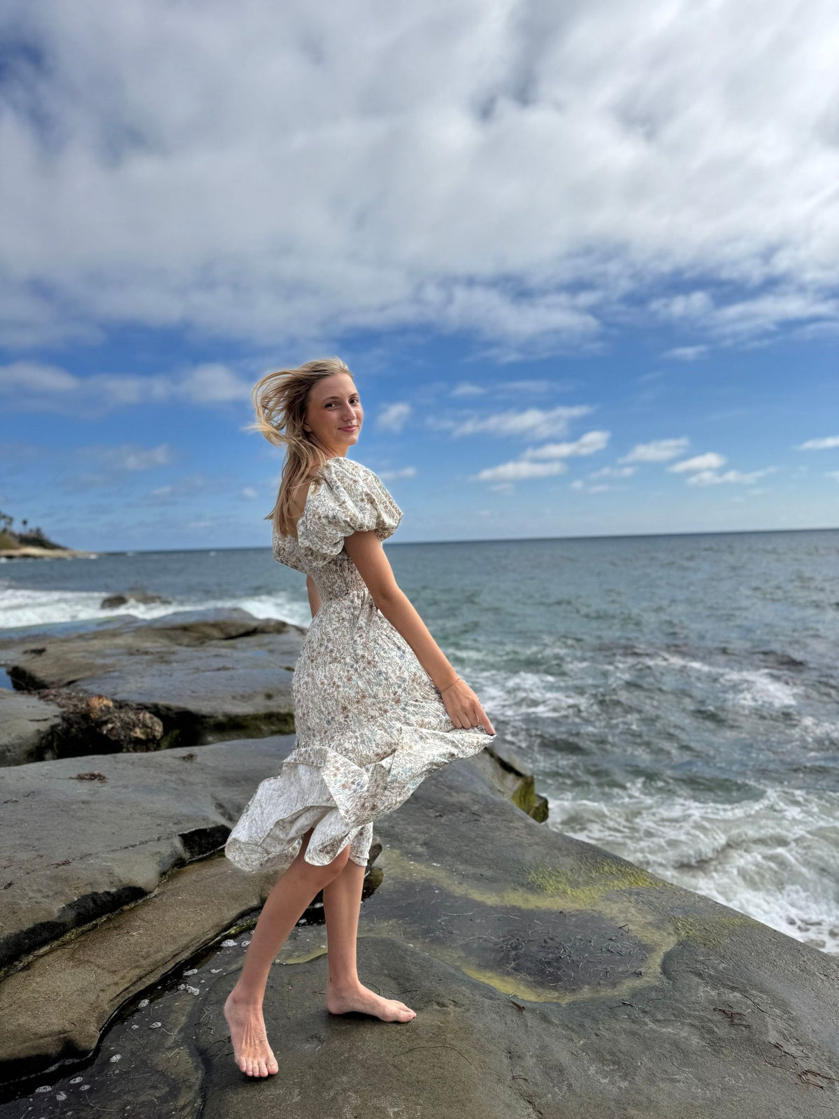 beth dress in blue meadow floral