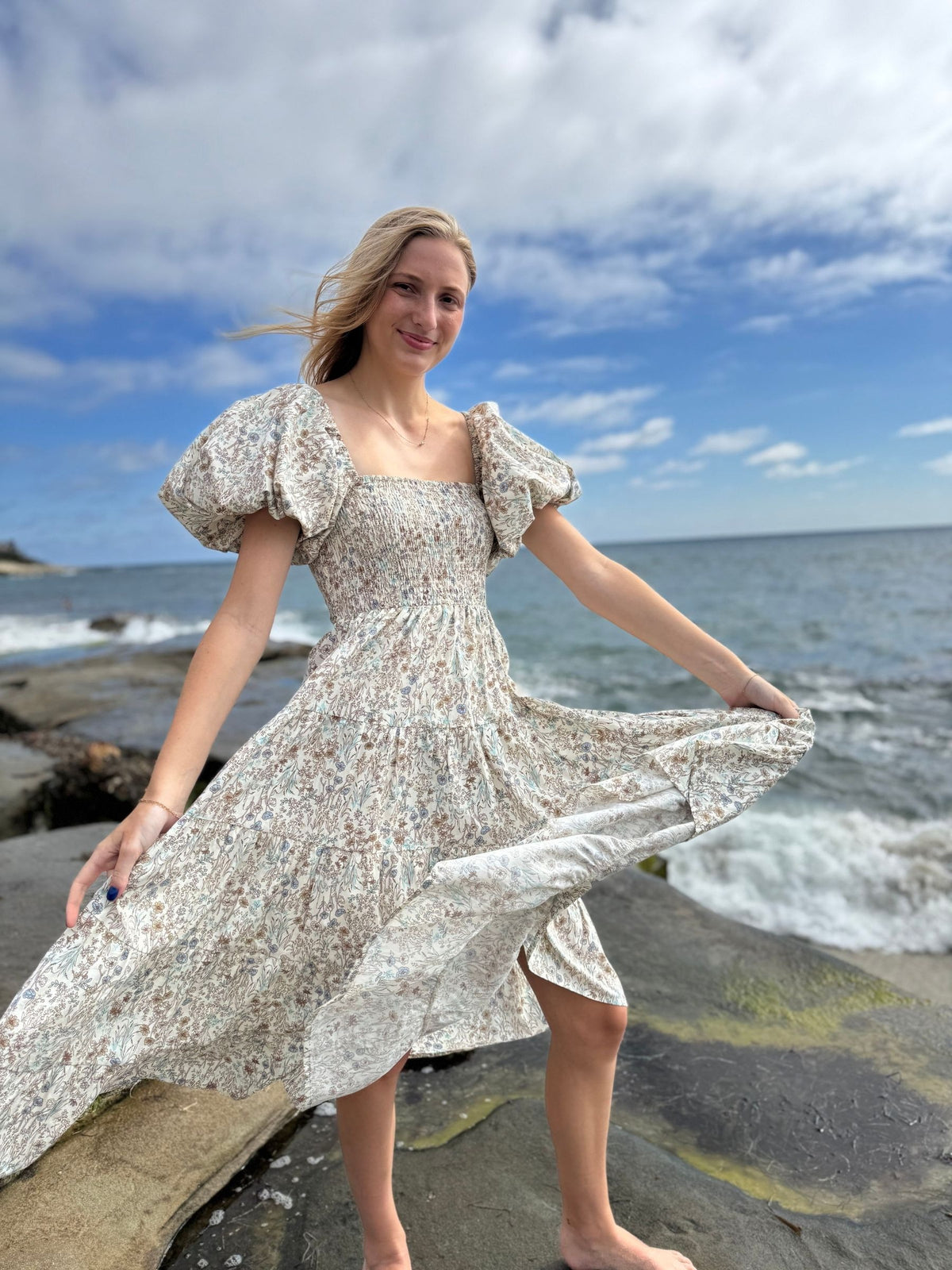 beth dress in blue meadow floral