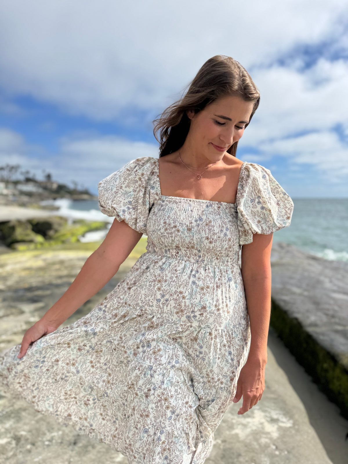 beth dress in blue meadow floral