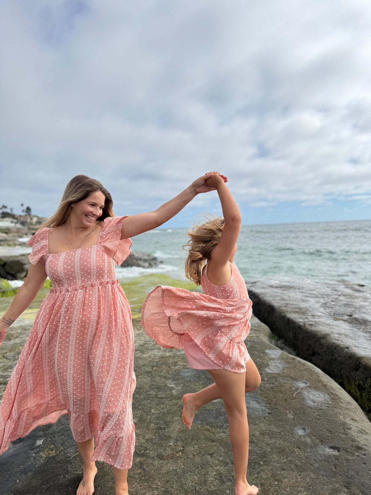 polly dress in dusty rose embroidered