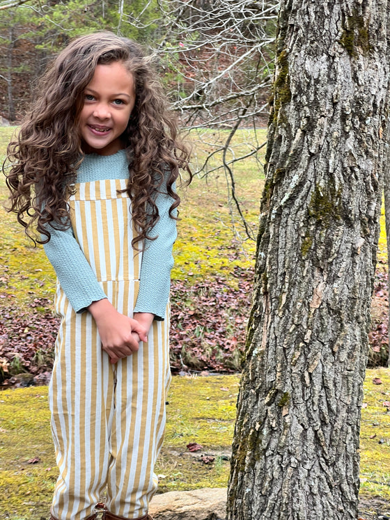 Emma overall in mustard stripe