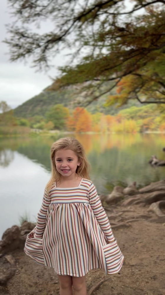 rylie dress in autumn stripe