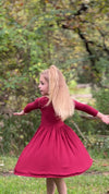 Teagan Dress Reversible in Pink Carnation and Ruby