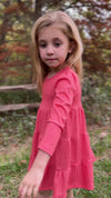 iona dress  long sleeve in coral