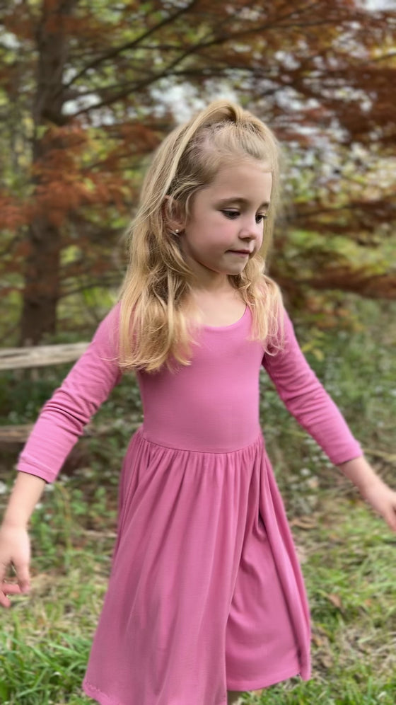 Teagan Dress Reversible in Pink Carnation and Ruby